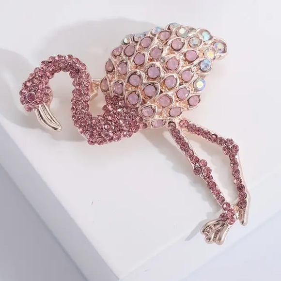 Boutique Jewelry - Pink Rhinestone Flamingo Brooch